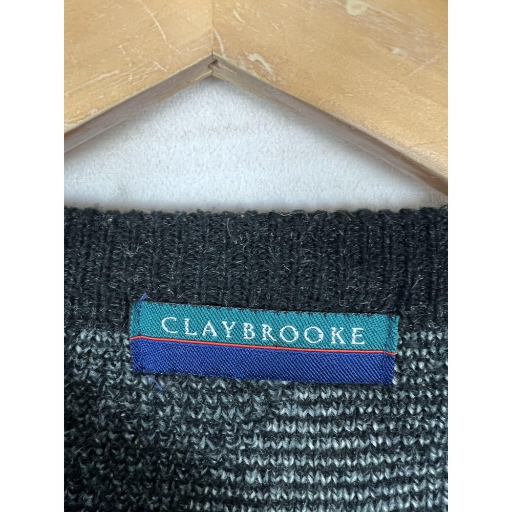 Vintage Claybrooke Sweater Mens Large Black Gray Geometric Knit Korea 90s - Picture 4 of 8
